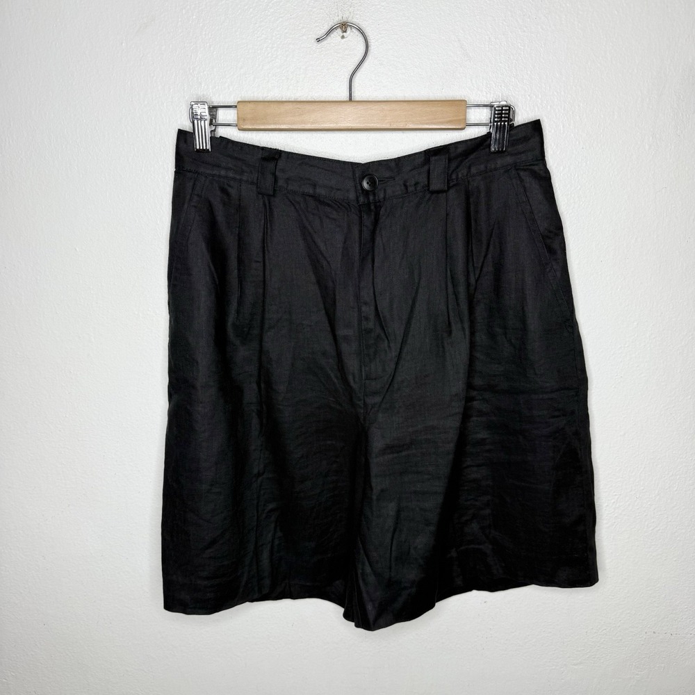 Banana Republic Black Linen Pleated Long Shorts Minimalist Resortwear Womens 12